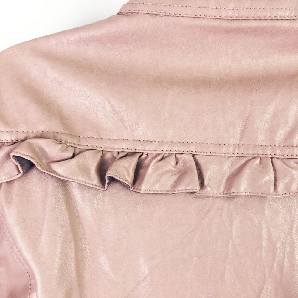 Heart Soul Dusty Mauve Moto Jacket (L) Pink Vegan Leather Ruffle Trim Biker Coat - Picture 8 of 13